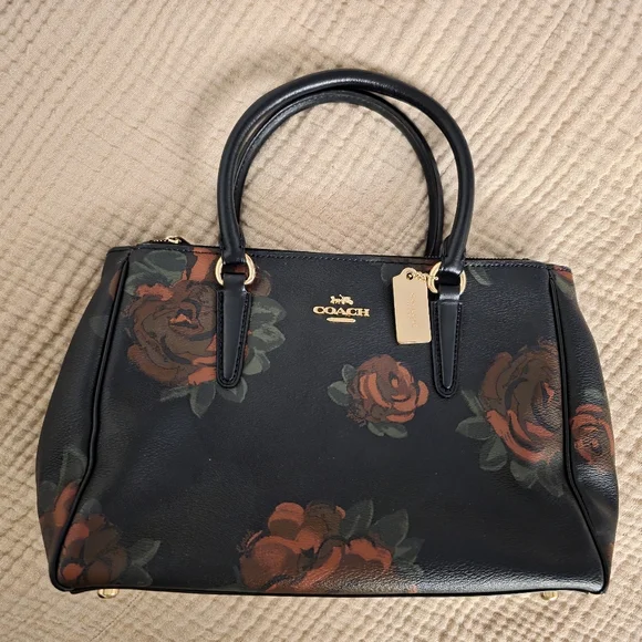 Coach Mini Surrey Carryall Black and Red Floral Satchel - Picture 3 of 9